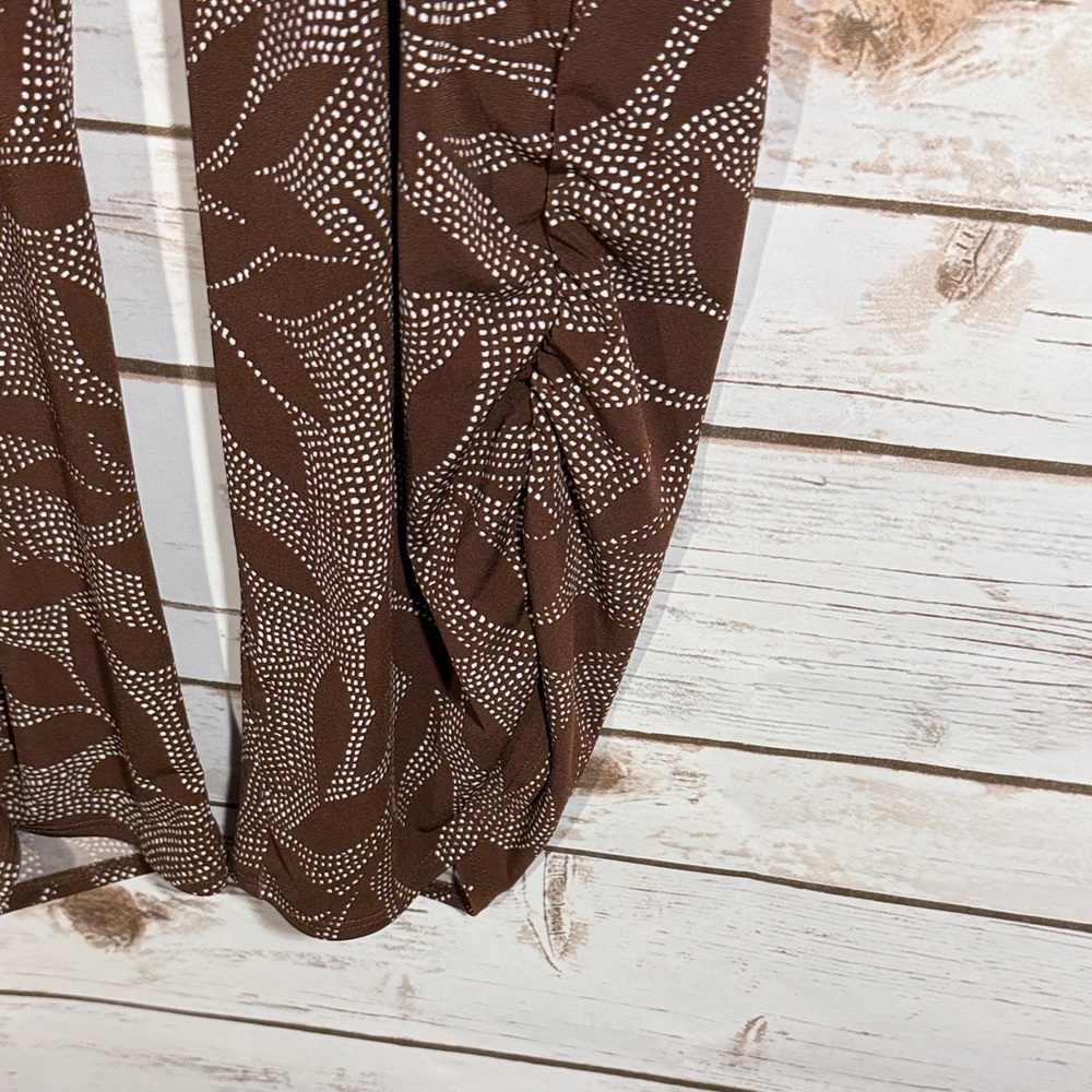 Susan Graver Pants Liquid Knit Brown and White Leaf Patterned Bohemian Ankle 1X - Picture 7 of 14
